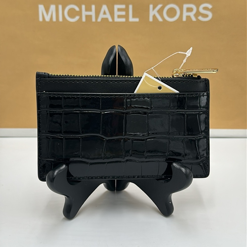 Michael Kors Womens Ladies Top Zip Card Case Coin Pouch Card Holder Wallet-Black - Picture 5 of 9